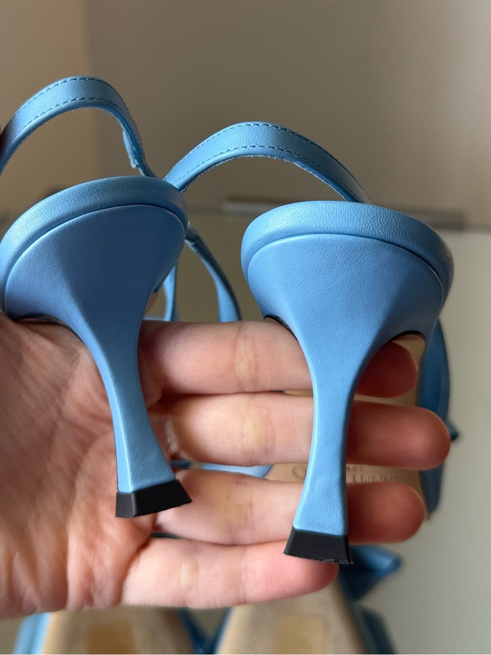 Jimmy Choo Staz Sling Back 70 Dusty Blue Leather Pumps $995 - Picture 8 of 10